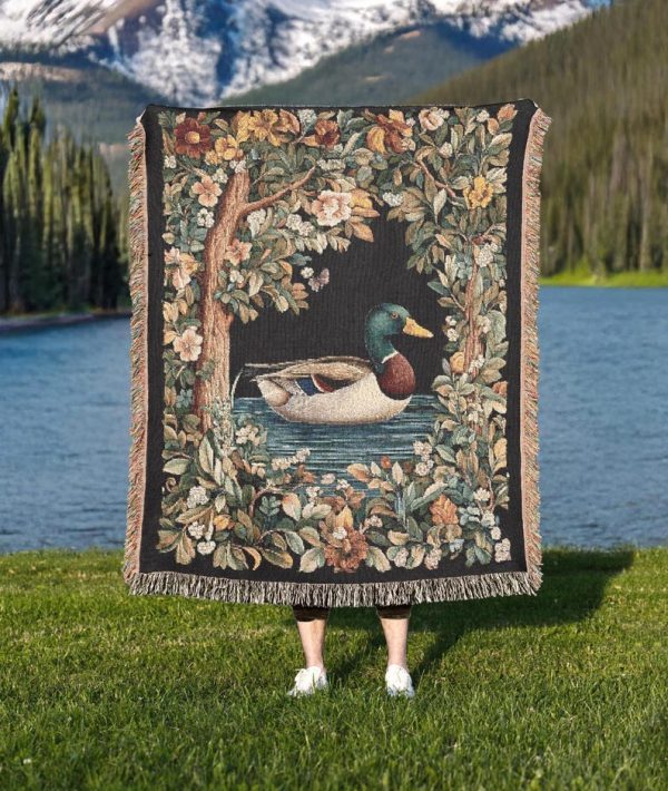 Mallard Duck Woven Blanket A Tapestry Throw With Woodland Floral Border